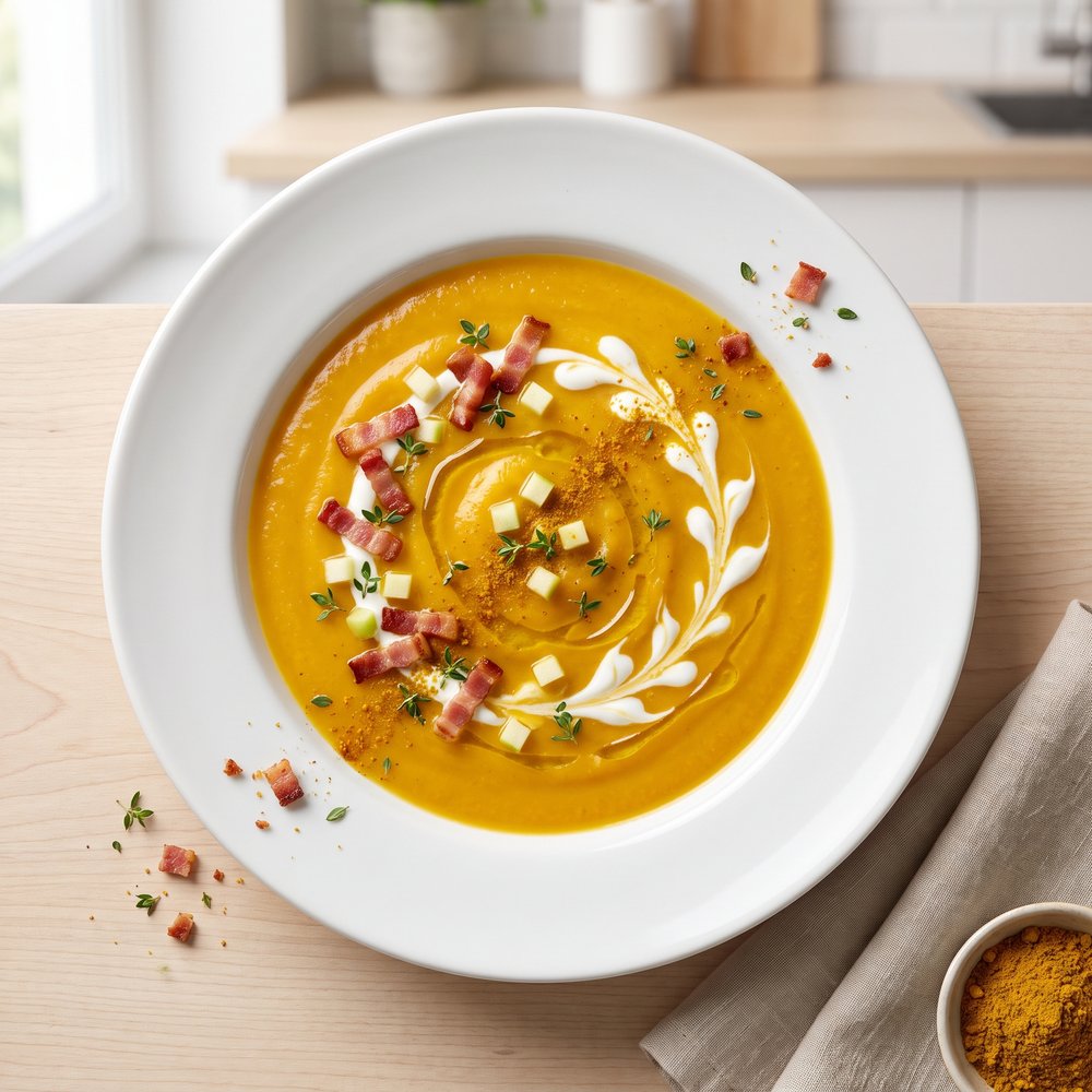 Butternut Squash Apple Soup with Crisp Bacon