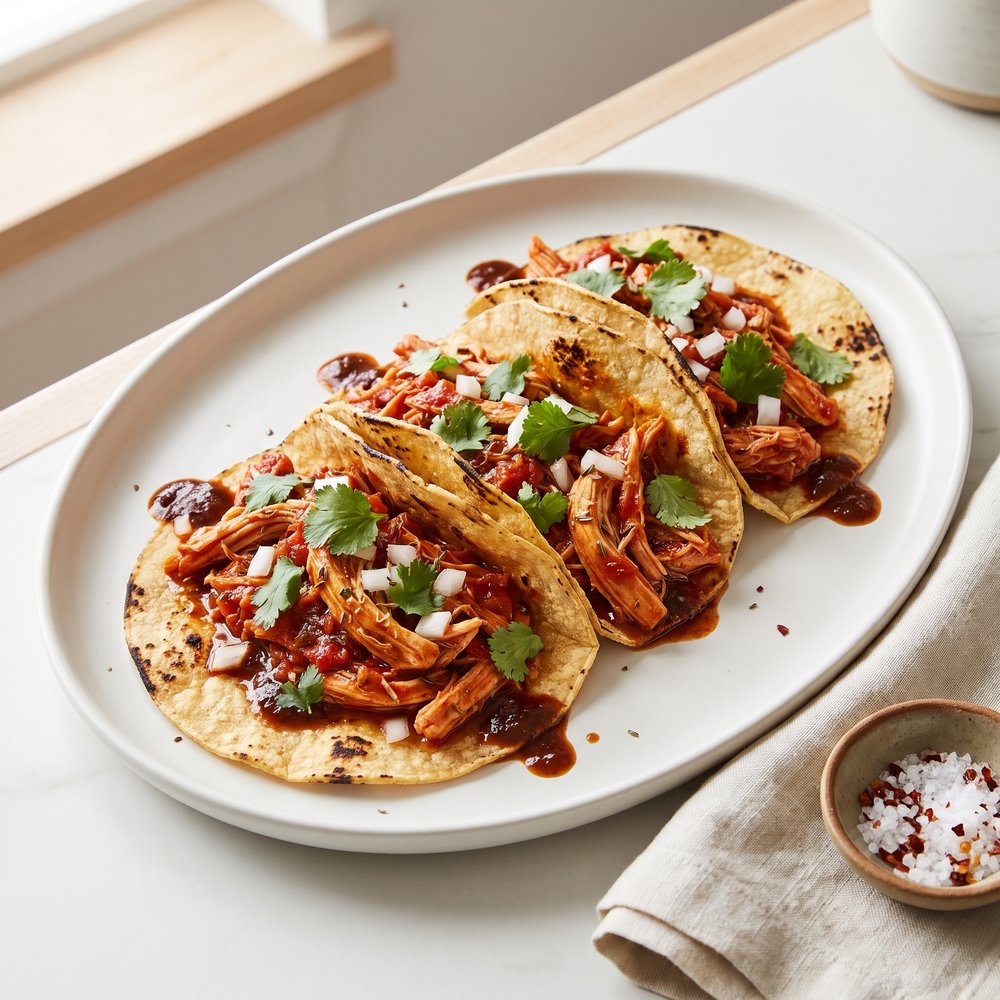Tomato-Braised Shredded Chicken Tacos