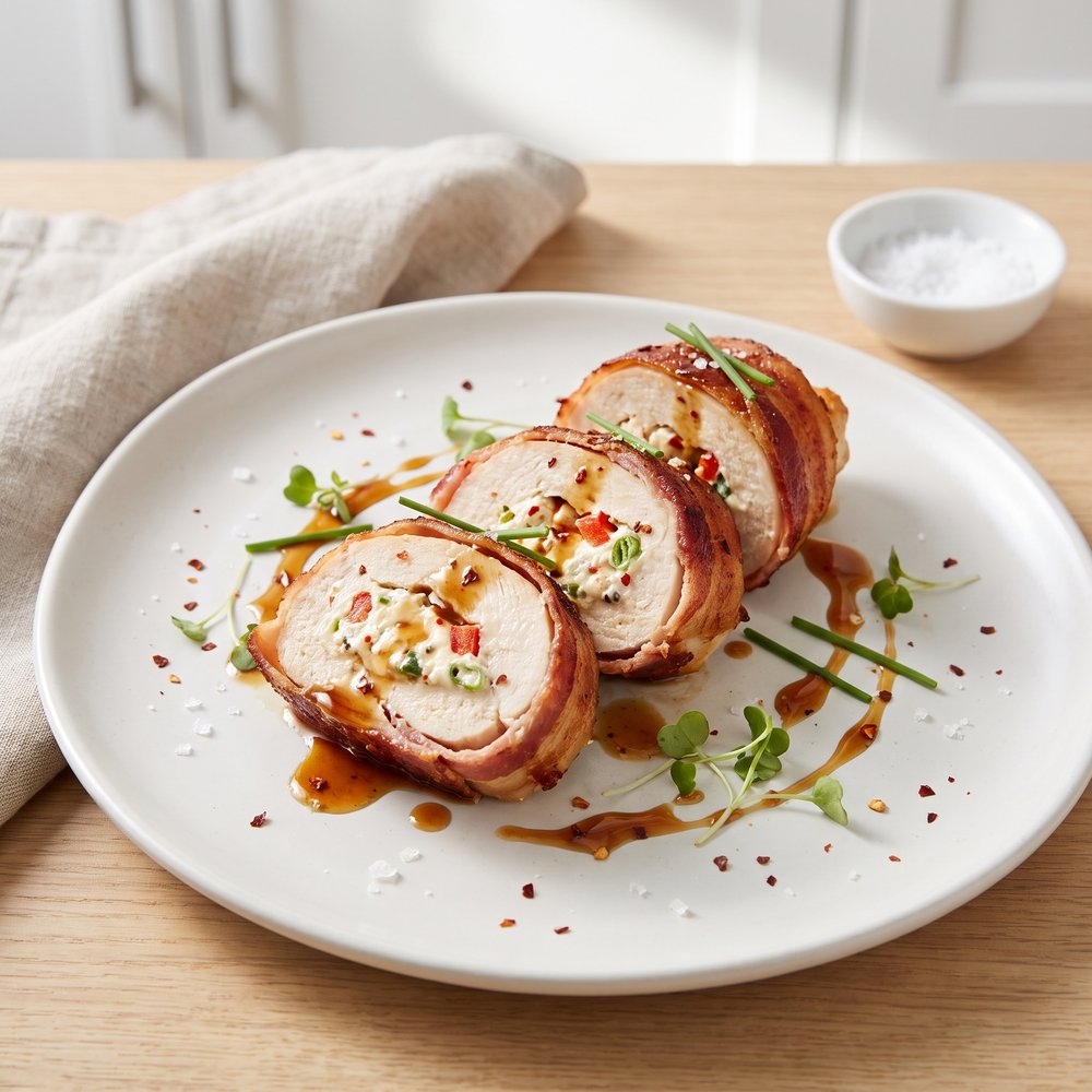 Bacon-Wrapped Cream Cheese–Stuffed Chicken Breasts