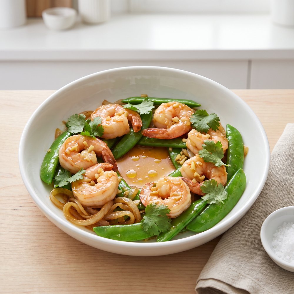 Shrimp with Ginger and Snow Peas