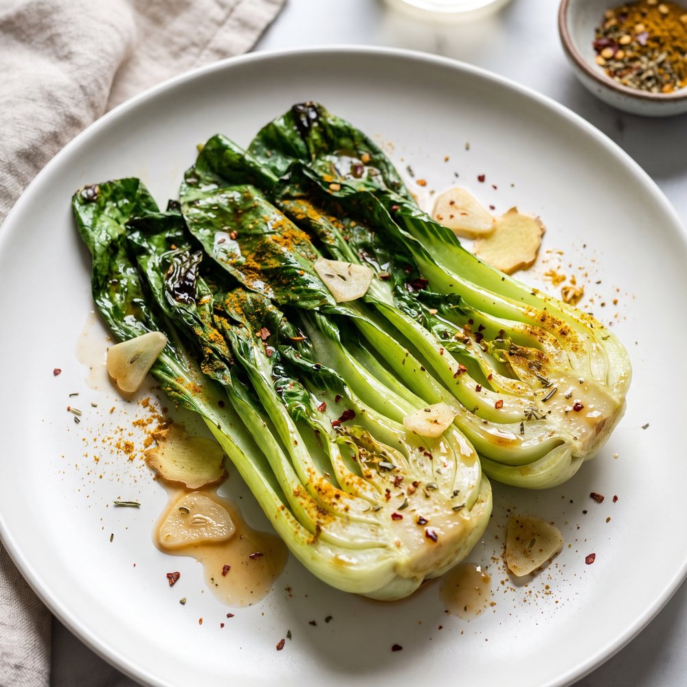 High-Heat Roasted Baby Bok Choy with Ginger and Curry