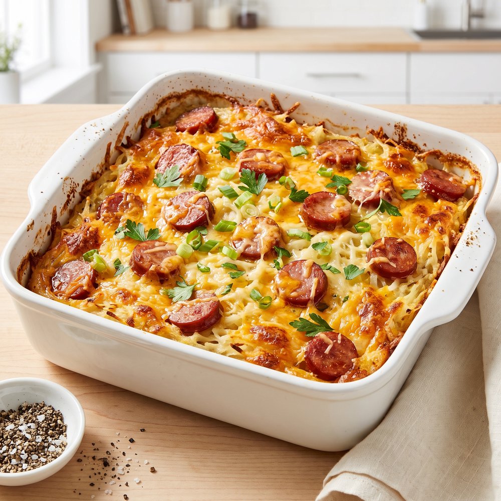 Cheesy Potatoes with Smoked Sausage