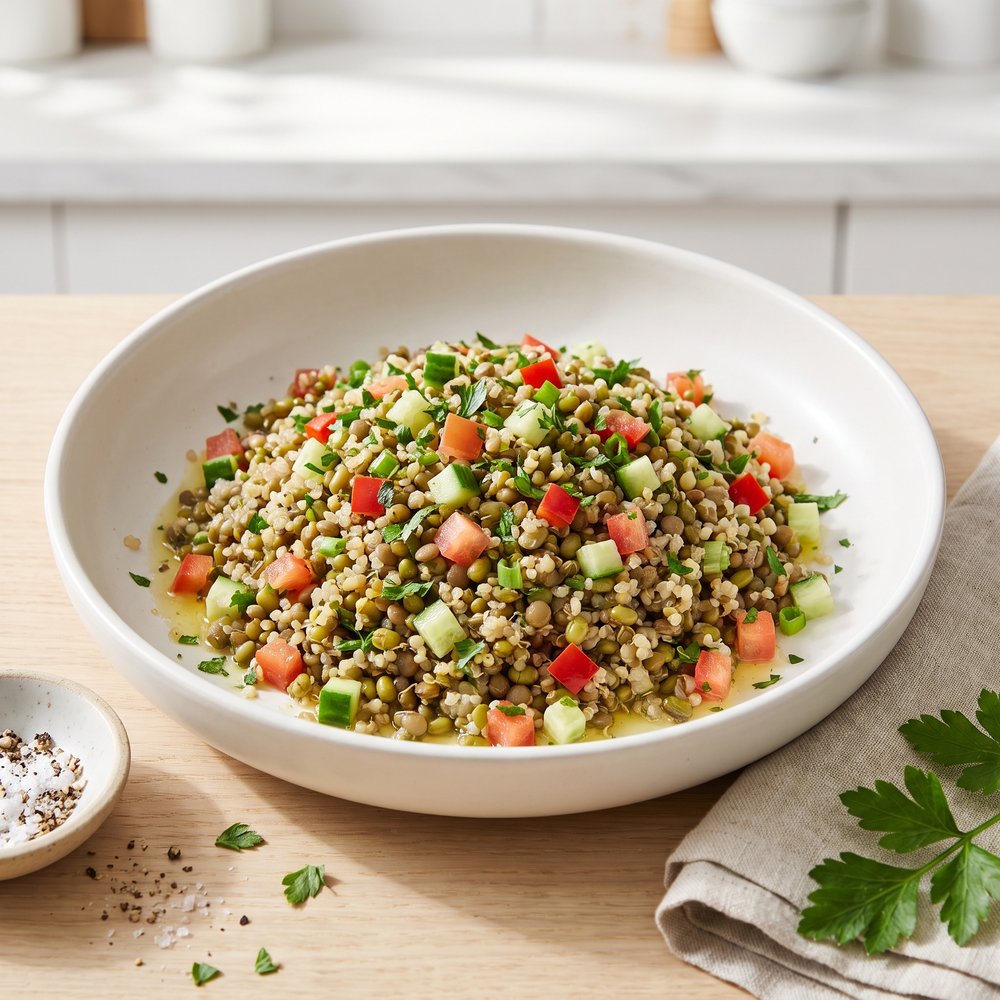 Quinoa, Lentil, and Mung Bean Veggie Salad