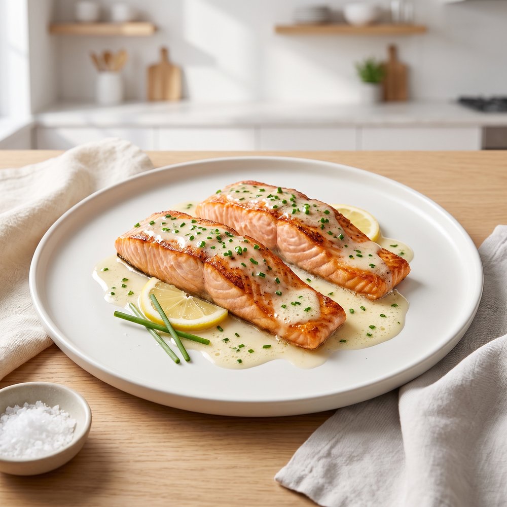 Roasted Salmon with White Wine Sauce