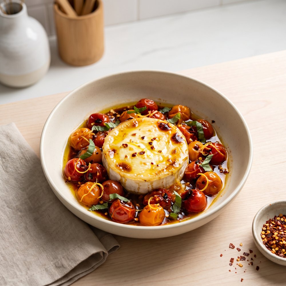 Warm Caprese Salad with Baked Goat Cheese