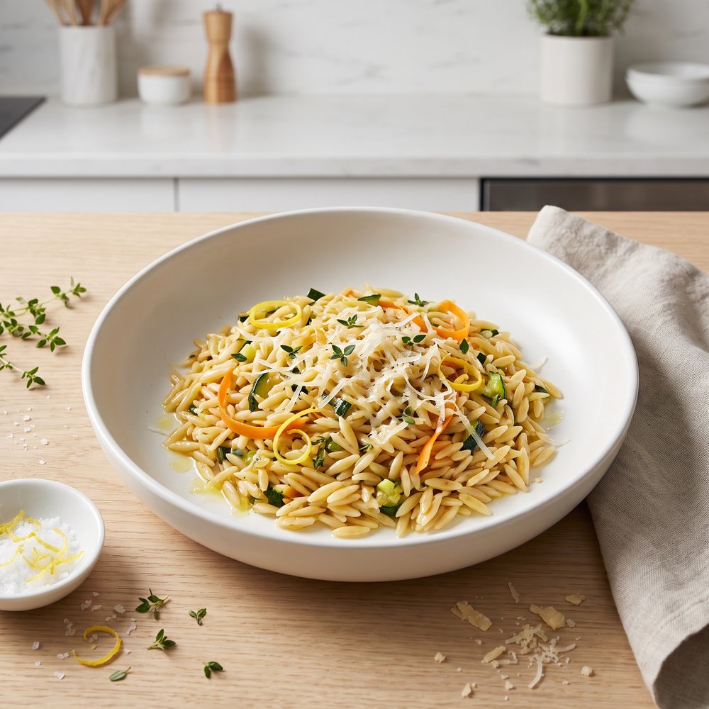 Lemony Orzo Primavera with Zucchini and Carrot