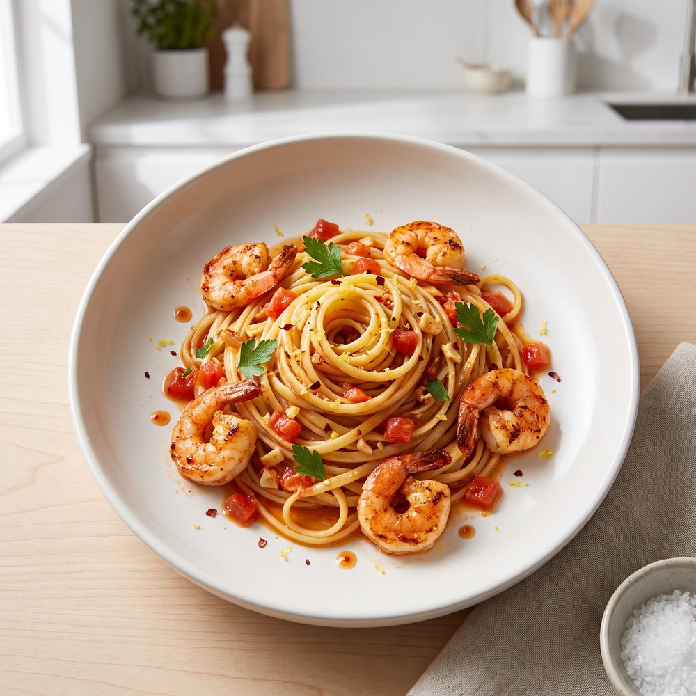 Linguine Pasta with Shrimp and Tomatoes
