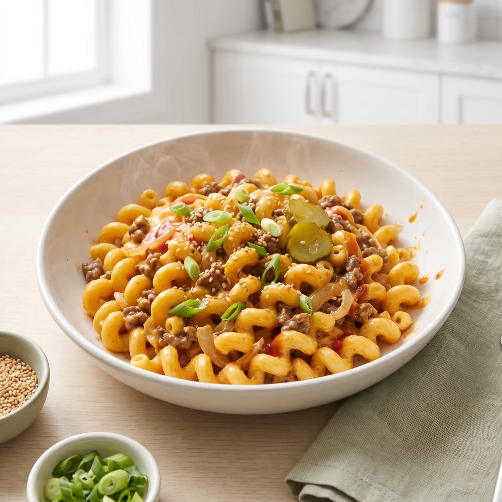 Skillet Cheeseburger Cavatappi (One Pot)