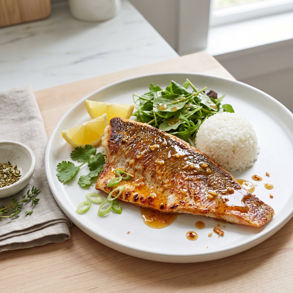 Pan-Seared Red Snapper with Honey-Ginger Dijon Sauce