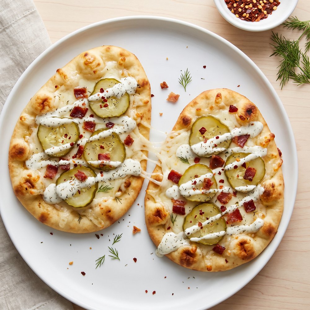Bacon and Dill Pickle Naan Pizzas