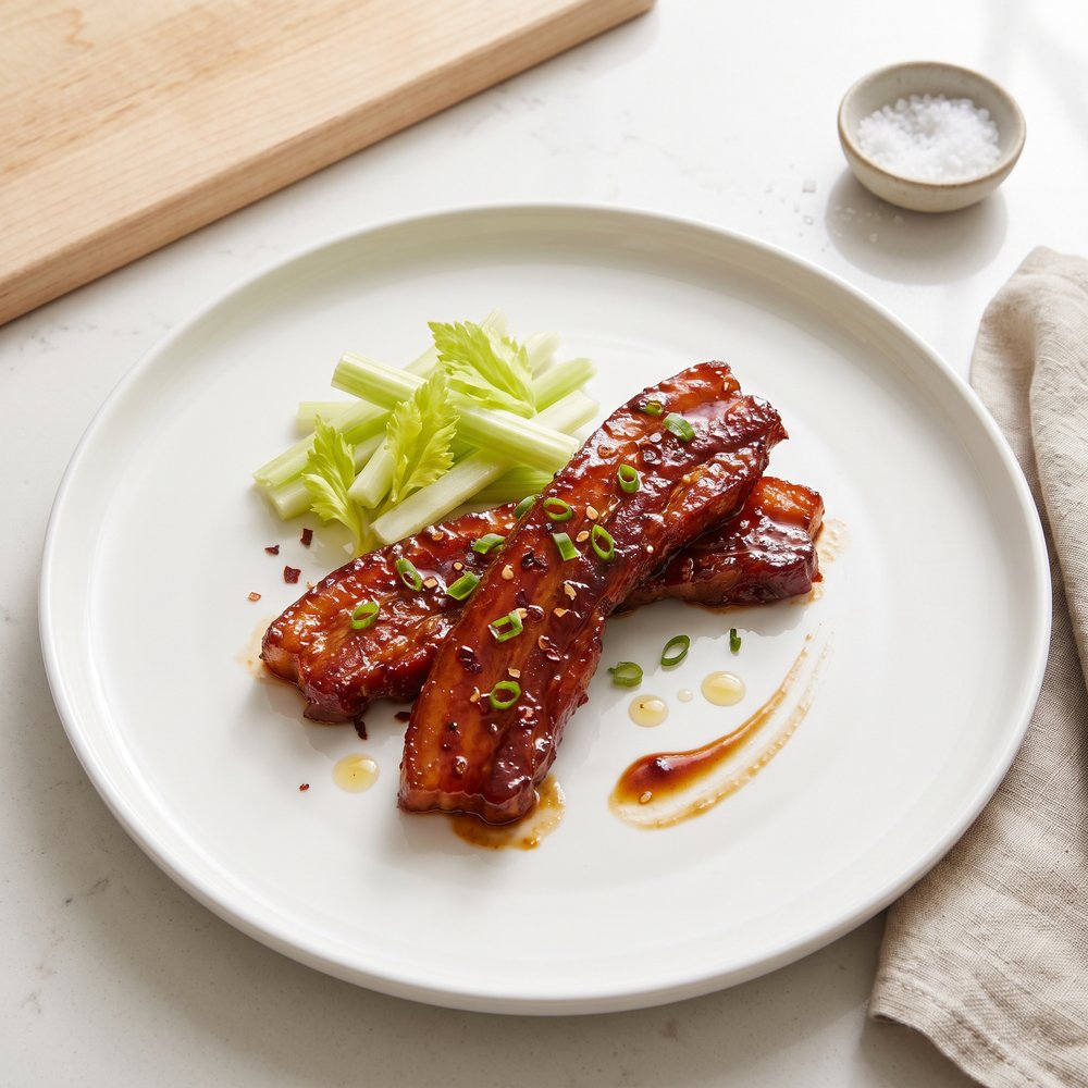 Korean-Style Crispy Pork with Stir-Fried Celery