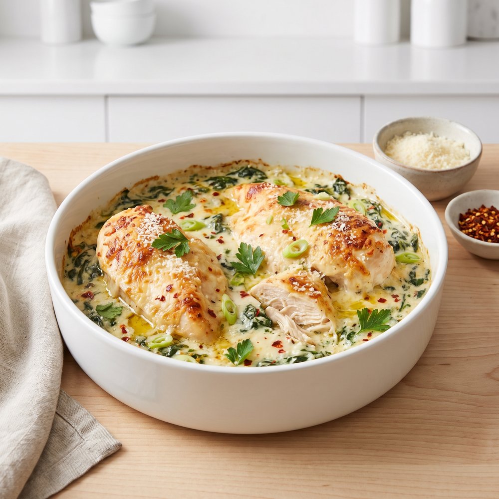 Parmesan-Crusted Chicken with Creamy Spinach