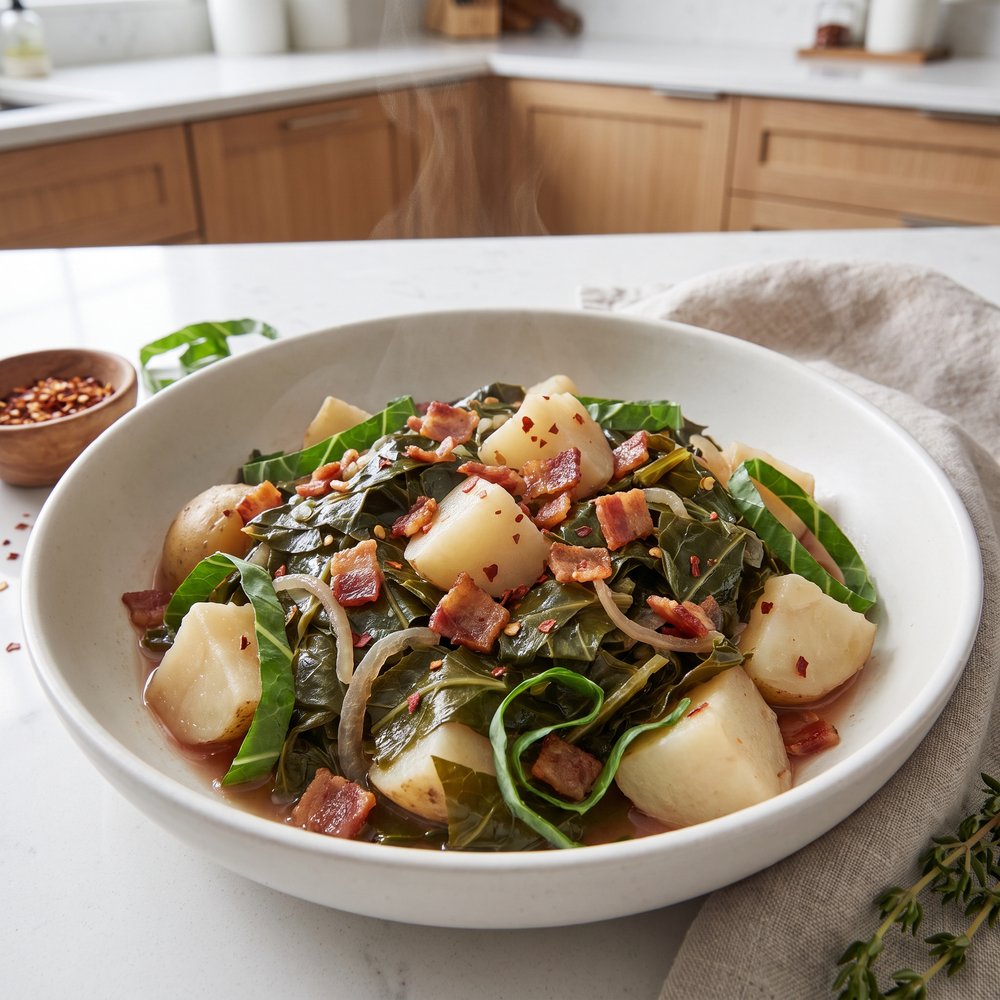 Collard Greens with Potatoes and Bacon