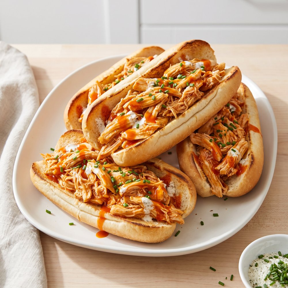 Slow Cooker Buffalo Chicken Sandwiches
