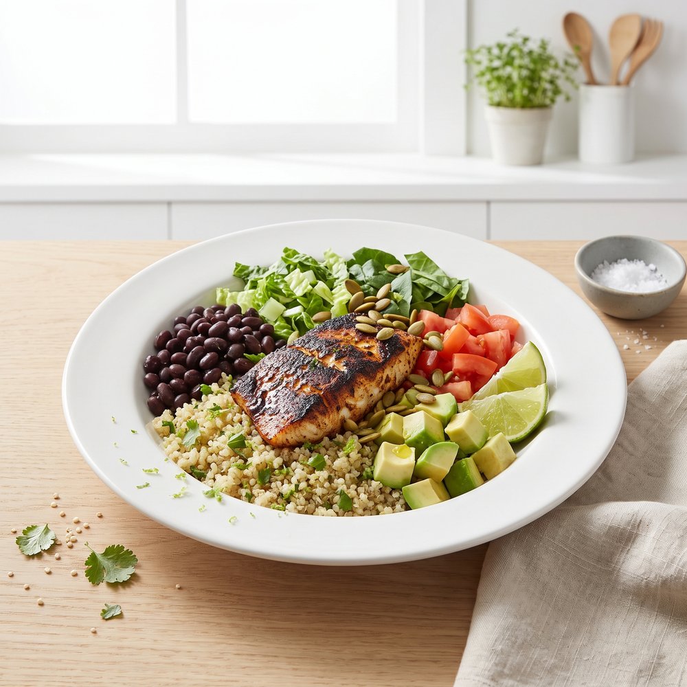 Blackened Tilapia over Cilantro-Lime Quinoa Bowl