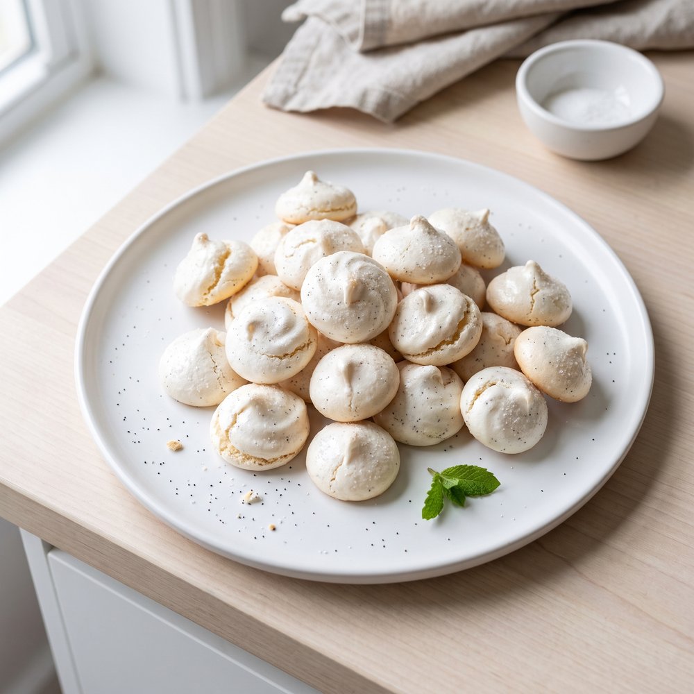 Crisp Vanilla Bean Meringue Kisses