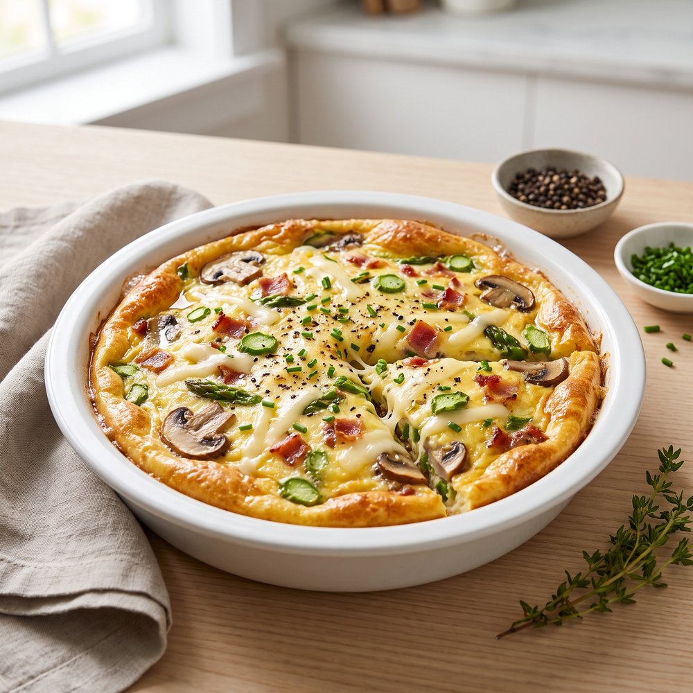 Crustless Quiche with Asparagus, Mushrooms, and Bacon
