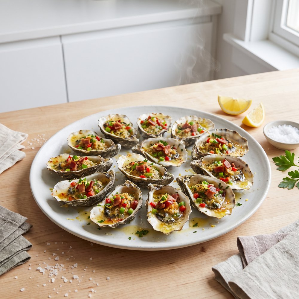 Baked Oysters Casino with Bacon and Peppers