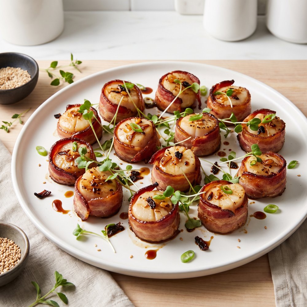 Bacon-Wrapped Scallops with Teriyaki Glaze