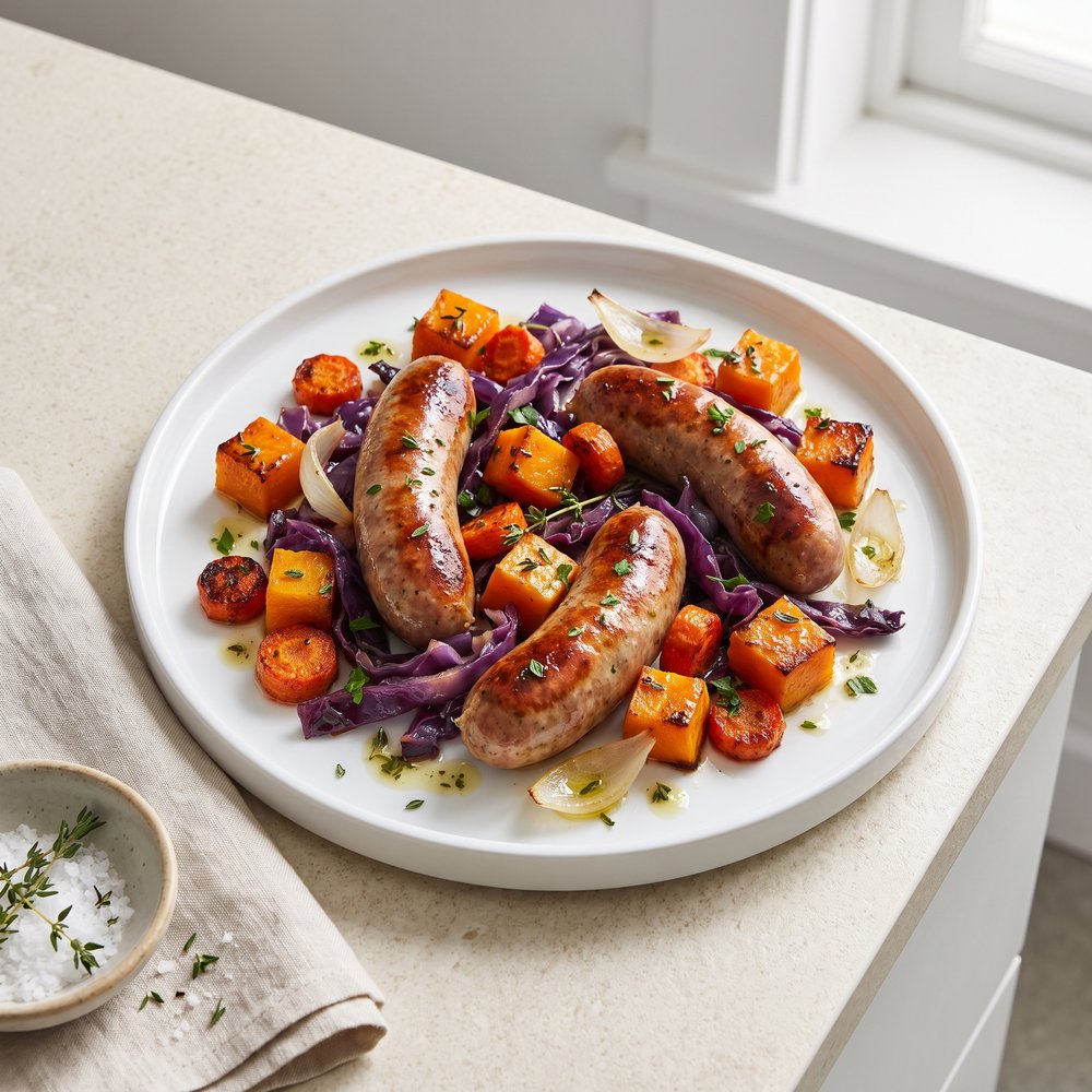 Sheet Pan Sausage and Seasonal Vegetables