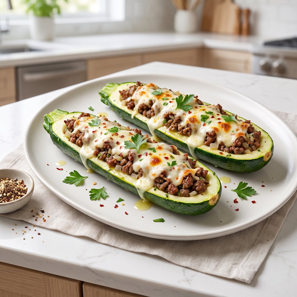 Stuffed Zucchini Boats with Beef and Mozzarella
