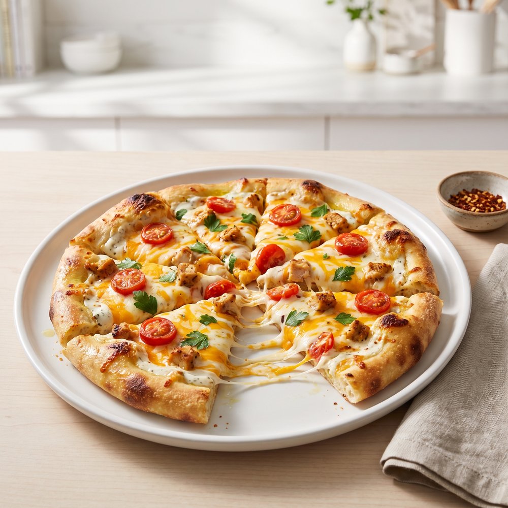 Ranch Chicken Pizza with Tomatoes and Cheese