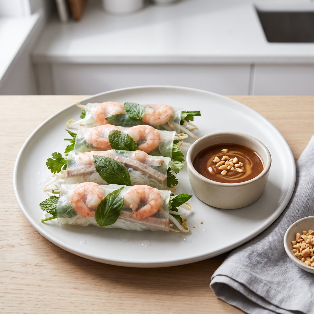Herb-Packed Thai Basil Fresh Rolls with Hoisin-Peanut Dip
