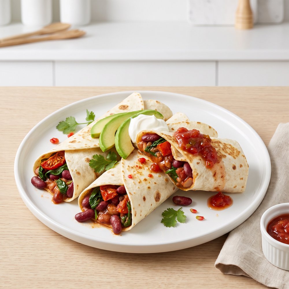 Tomato, Spinach & Bean Burritos