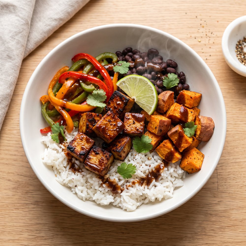 Jerk Tofu and Veggie Grain Bowl