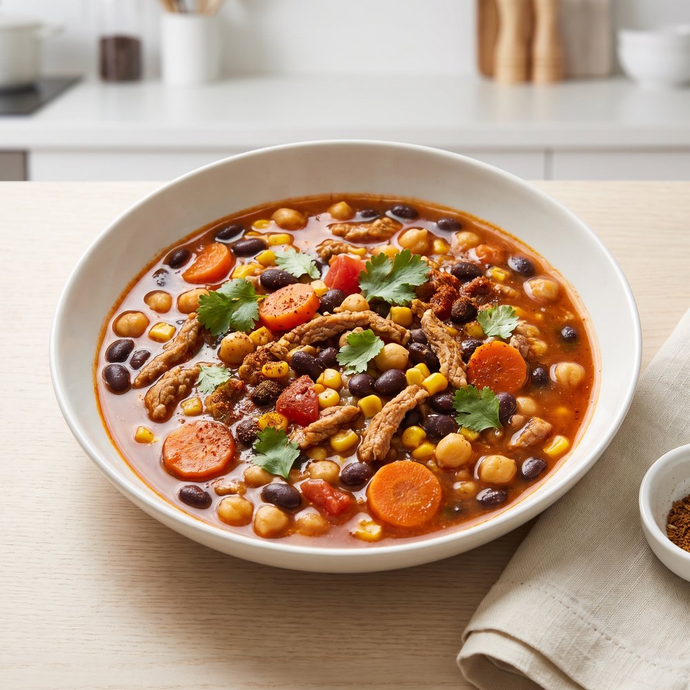 Turkey Chili with Black Beans and Chickpeas