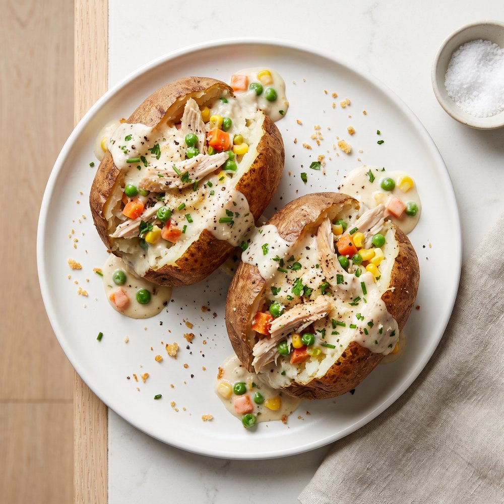 Alfredo Chicken–Stuffed Baked Potatoes