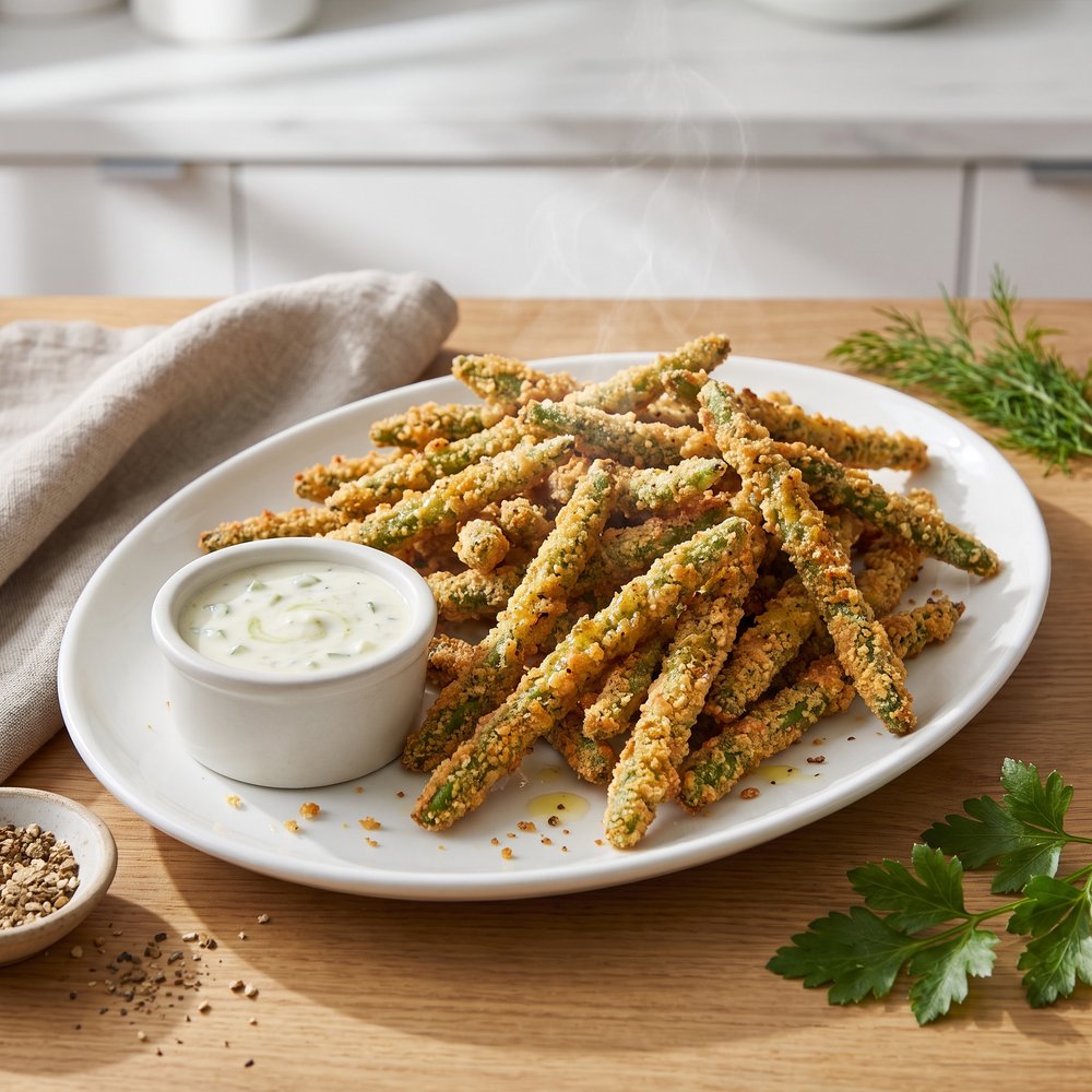 Crispy Green Beans with Wasabi-Horseradish Ranch Dip