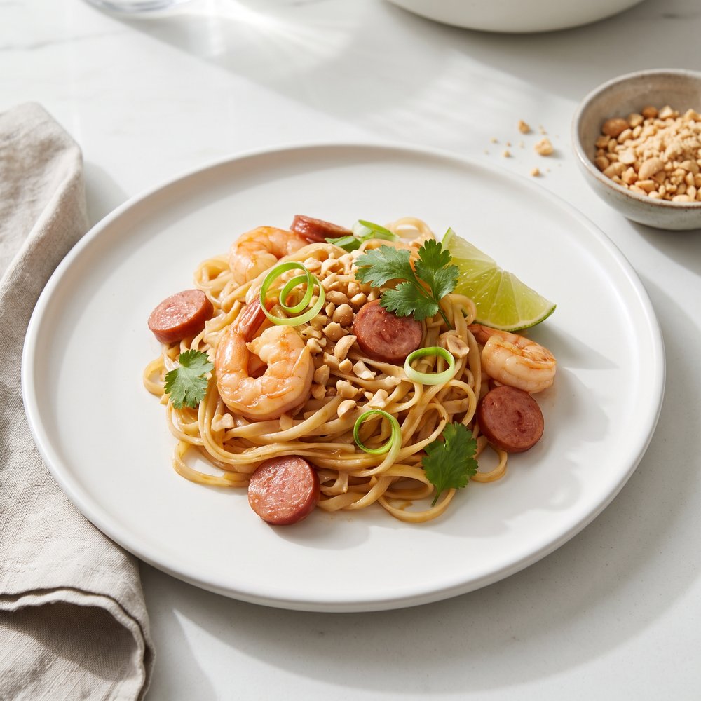 Easy Pad Thai with Shrimp and Hillshire Farm® Smoked Sausage
