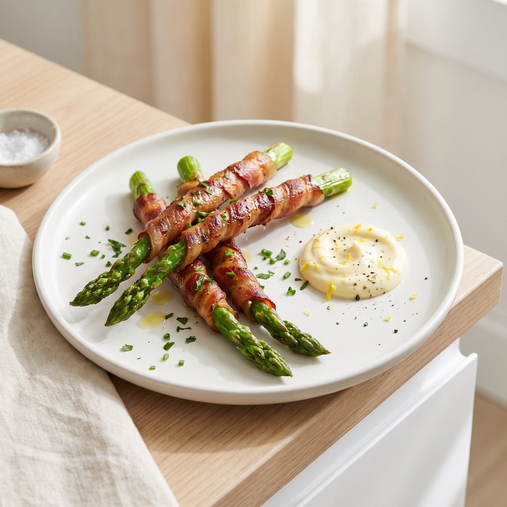 Bacon-Wrapped Asparagus with Bright Lemon Aioli (Keto)