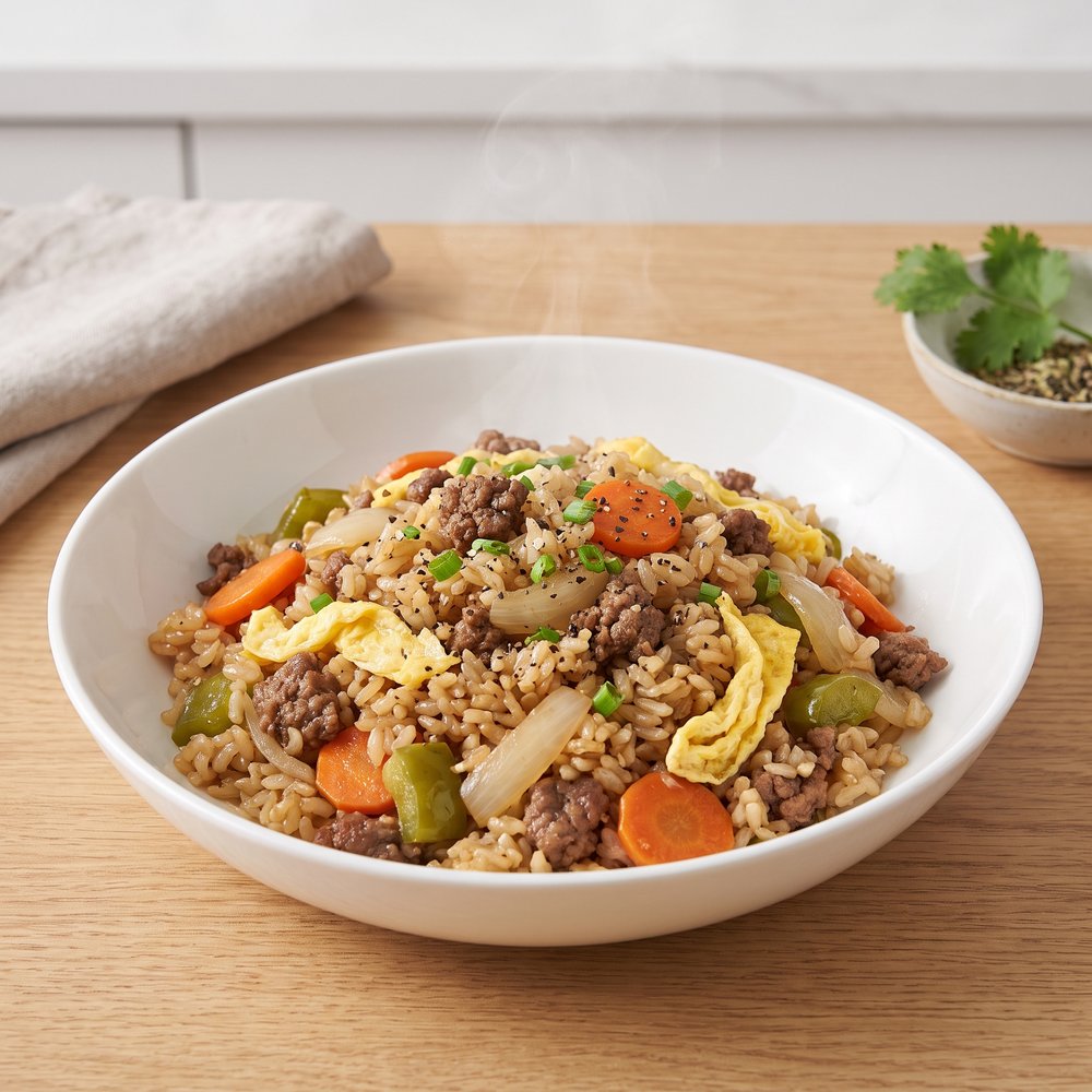 Beefy Fried Rice with Veggies and Egg