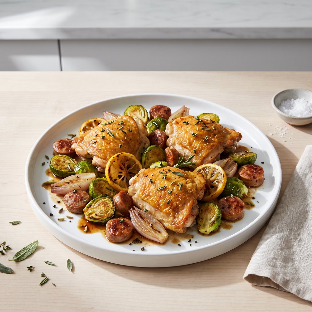 One-Pan Roasted Chicken Thighs with Brussels Sprouts