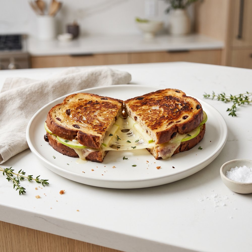 Apple and Thyme Gruyère Grilled Cheese on Cinnamon-Raisin Bread
