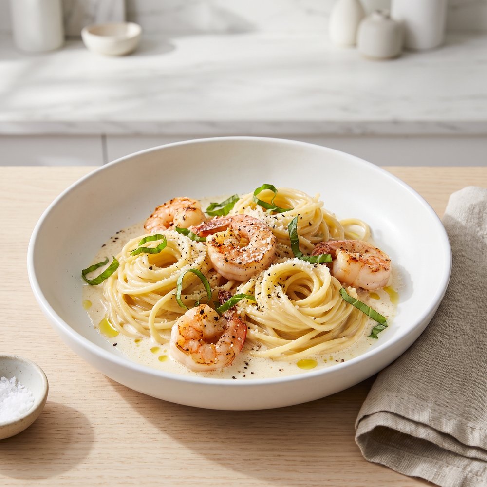 Silky Shrimp Linguine in Cream Sauce