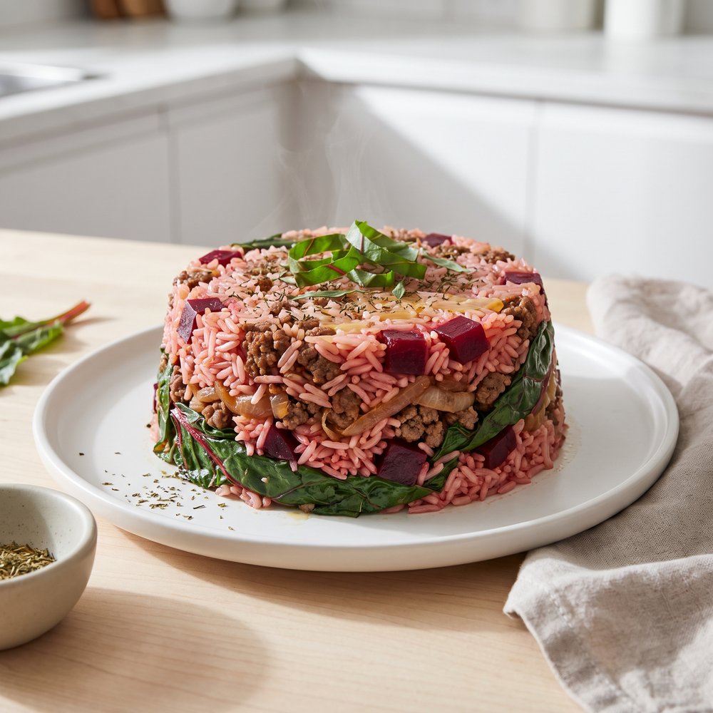 Rosh Hashanah Beet, Chard, and Beef Pilaf from Iraqi Kurdistan