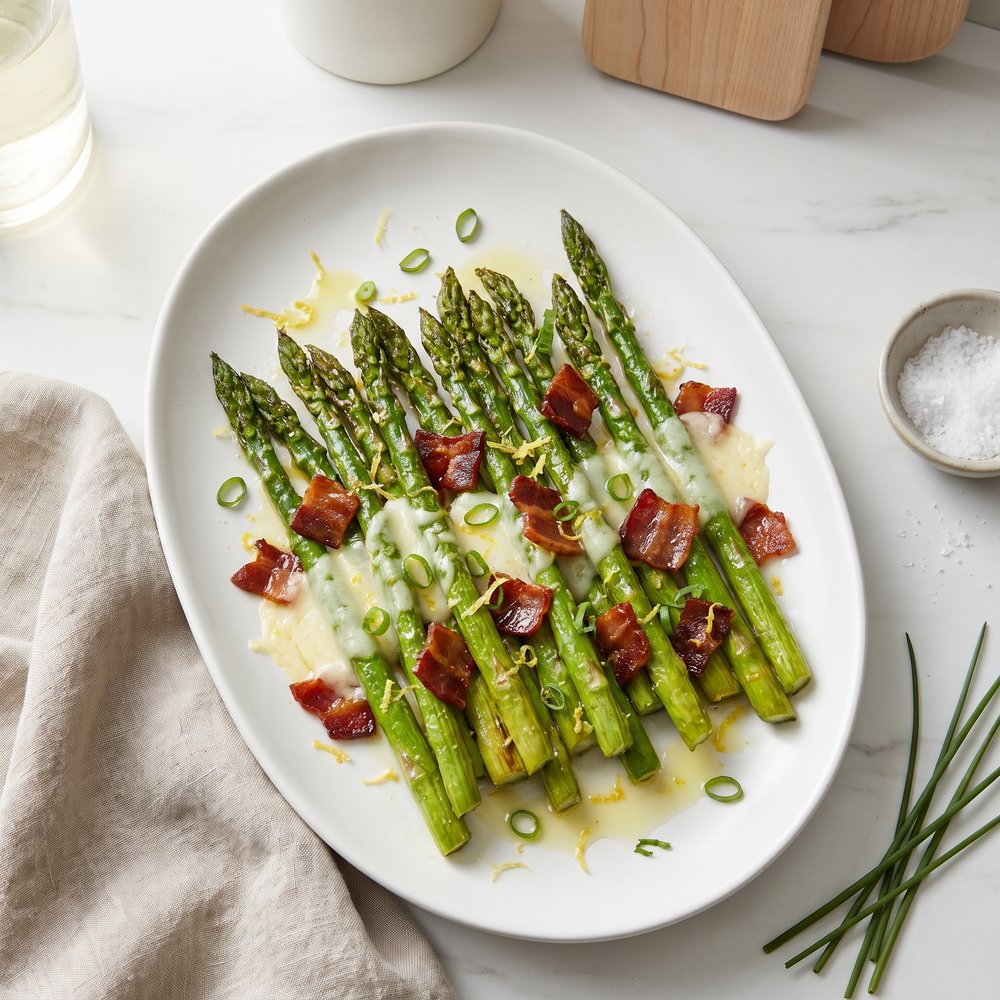 Roasted Asparagus with Bacon and Cheese