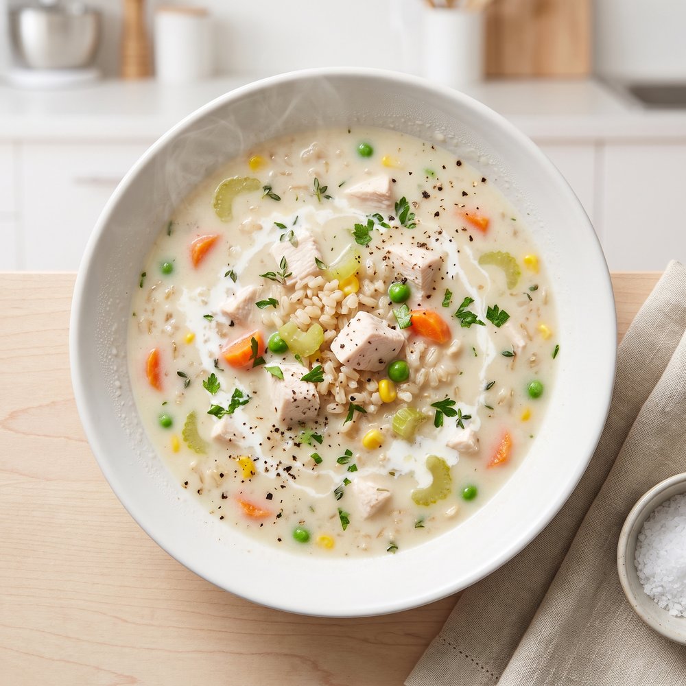 Pressure Cooker Creamy Chicken & Brown Rice Soup