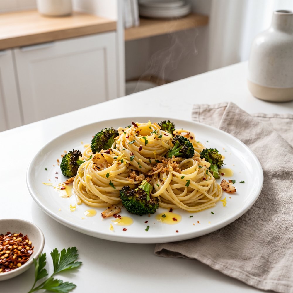 Chili-Flecked Linguine with Broccoli, Anchovies, and Garlic