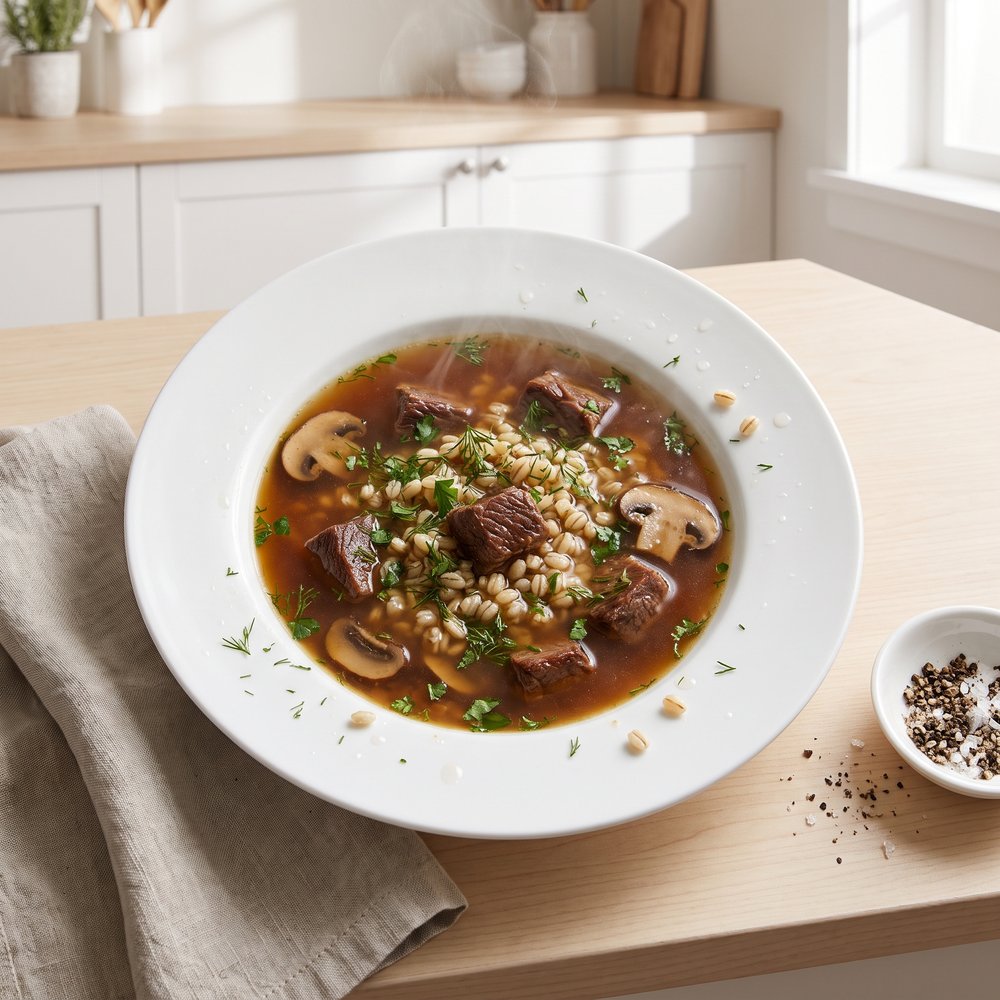 Grandpa’s Hearty Beef, Mushroom & Barley Soup