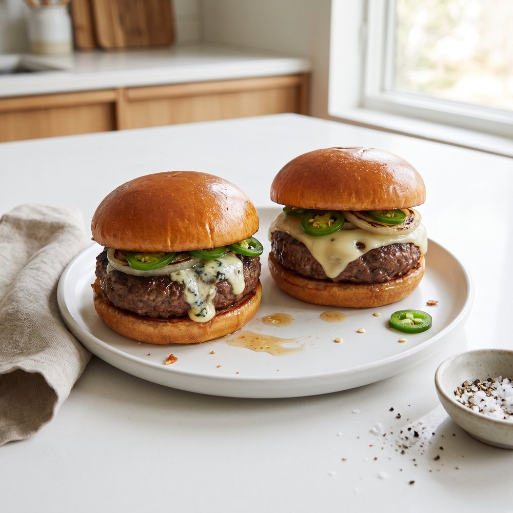 Jalapeno-Blue Cheese Burgers