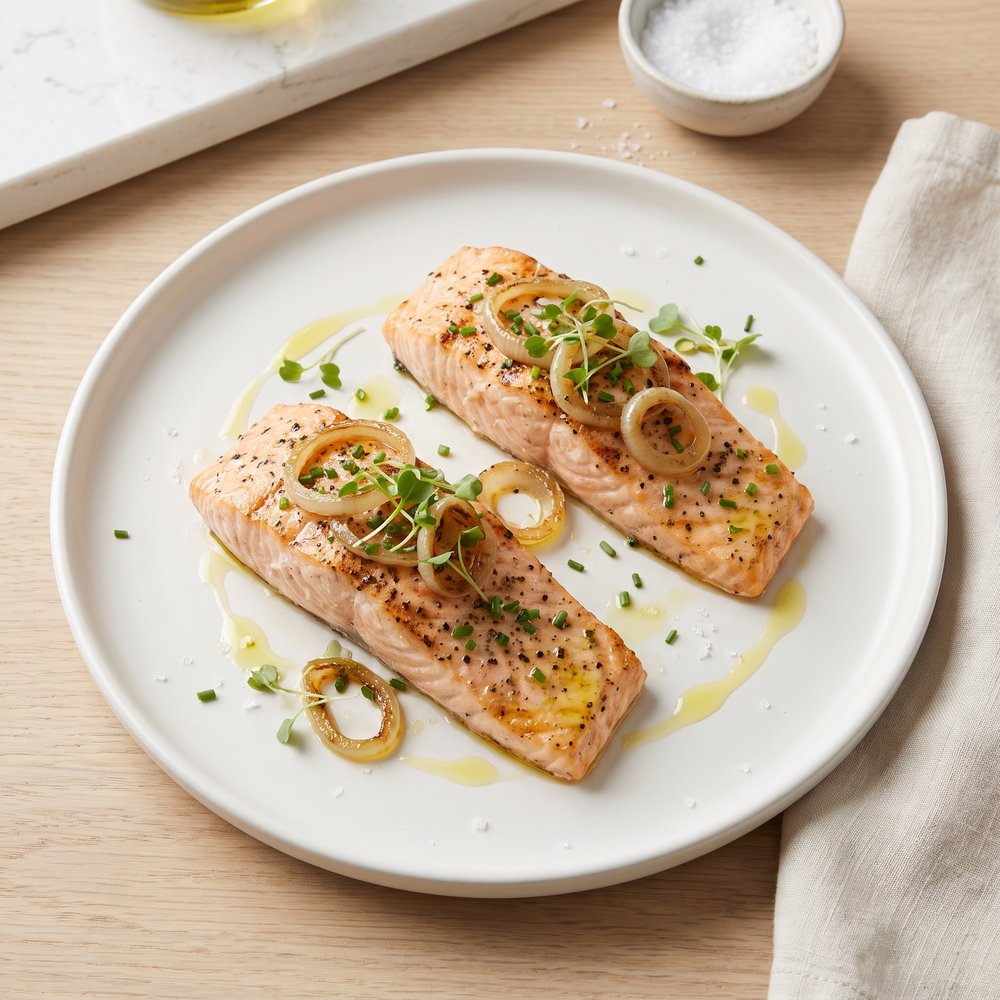 Peppery Salmon with Sweet Onion Rings