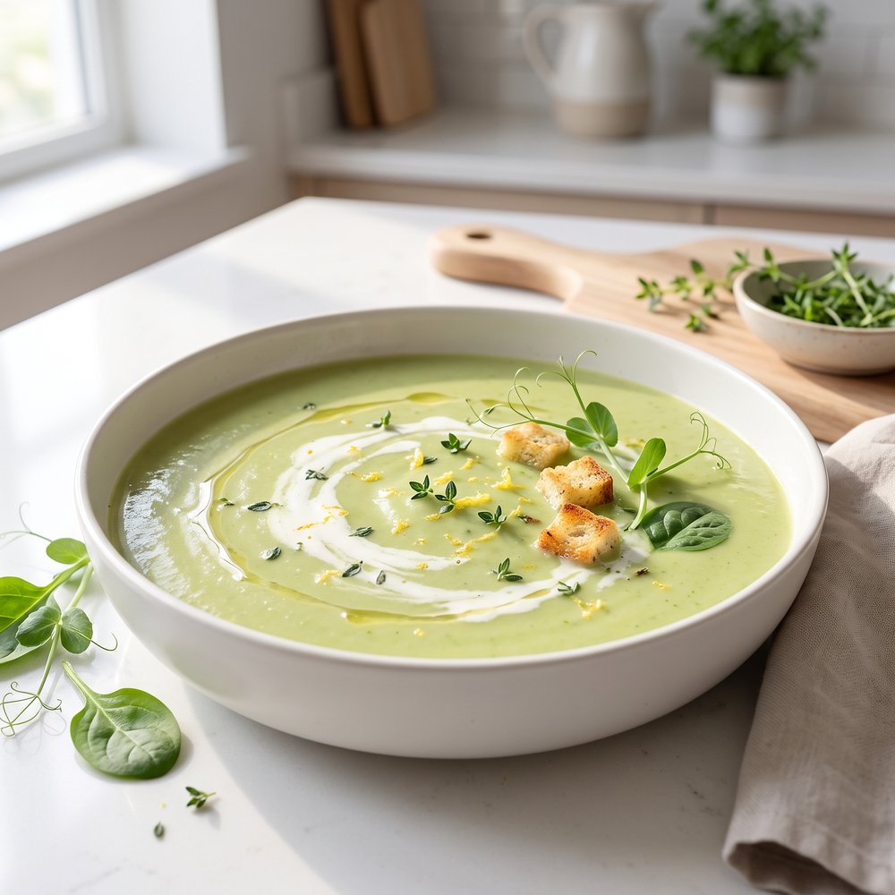 Speedy Sweet Pea and Spinach Soup