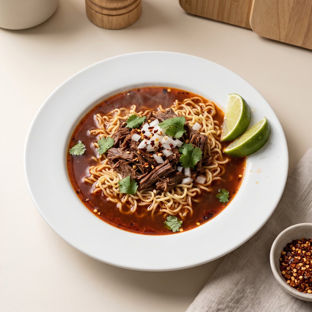 Ramen with Beef Birria Broth