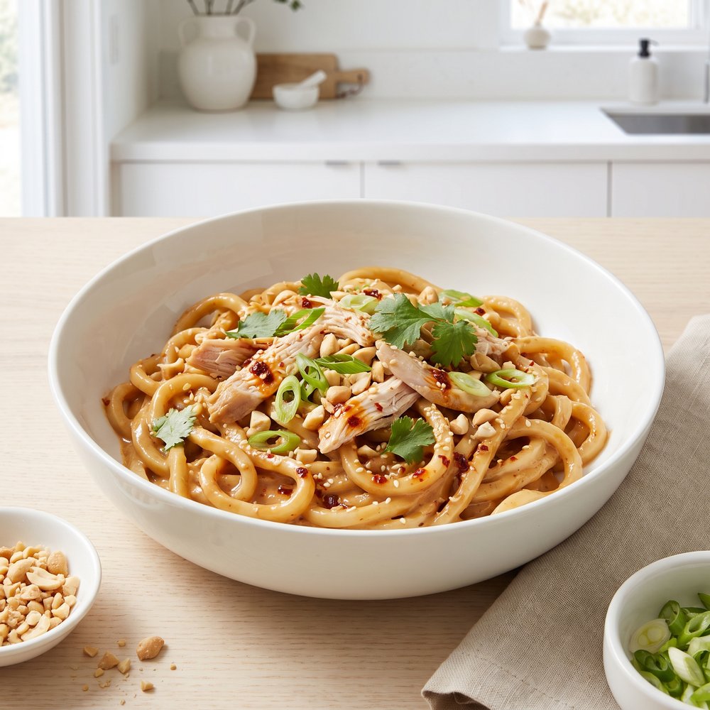 Peanut Butter Udon with Rotisserie Chicken