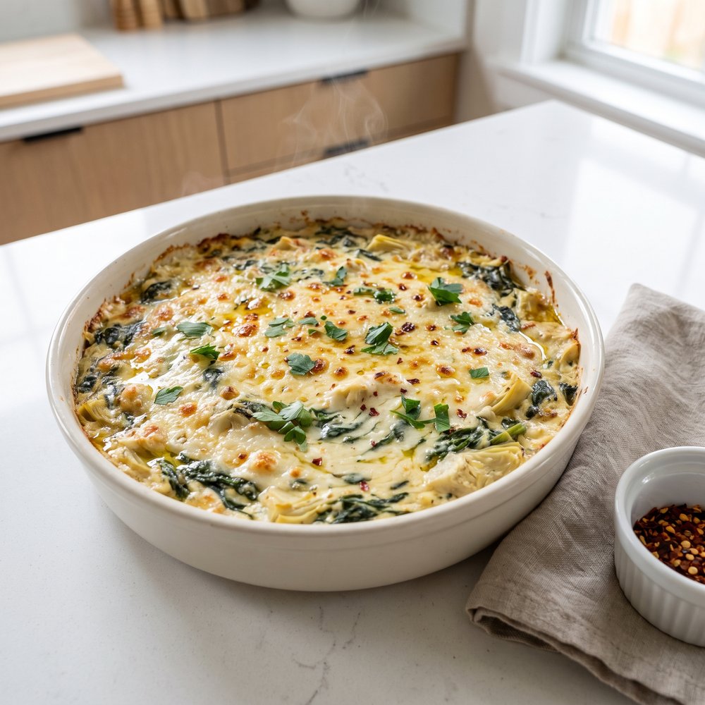 Warm Spinach–Artichoke Swiss Cheese Dip