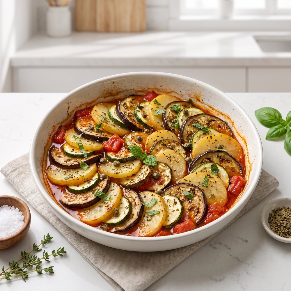 Briam: Greek Roasted Vegetables in Tomato Sauce